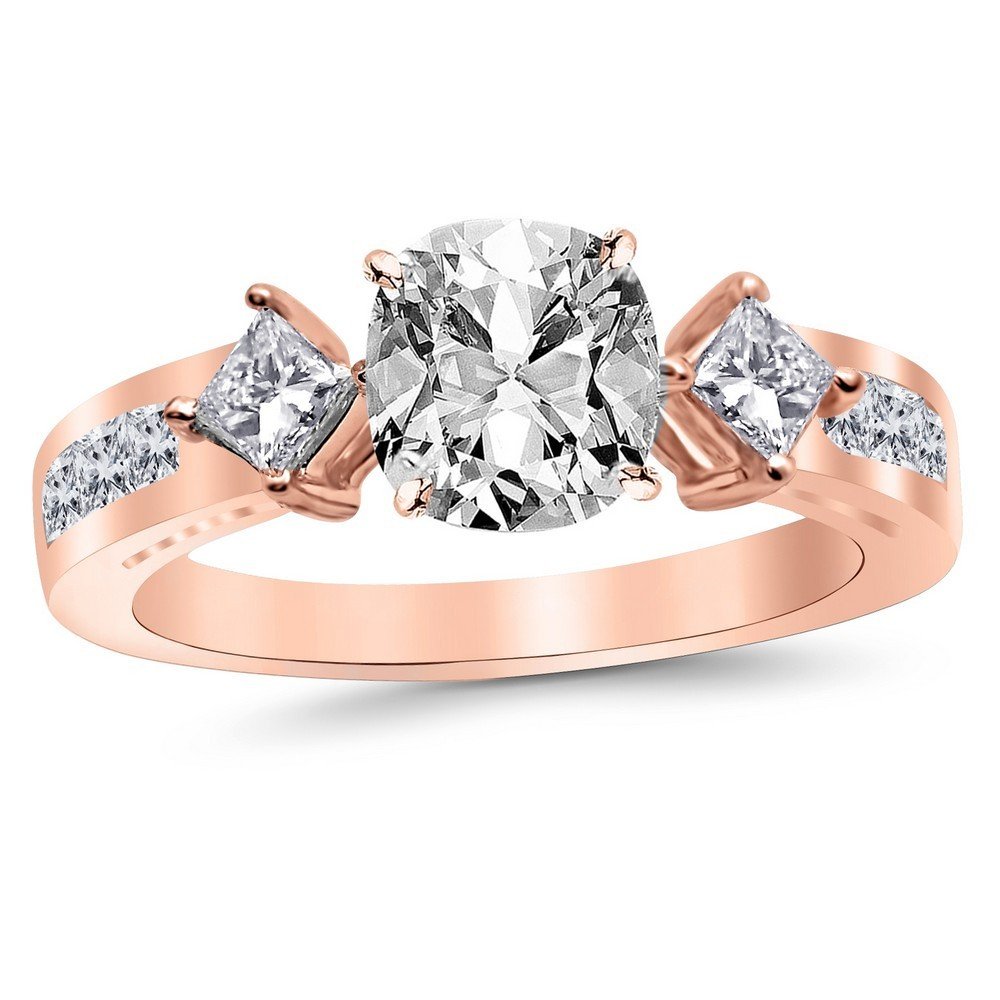 1.5 Ctw 14K White Gold Channel Set 3 Three Stone Princess GIA Certified Diamond Engagement Ring Cush