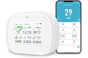 BCETASY 18-in-1 Smart Air Quality Monitor - Indoor WiFi Air Quality Detector with Dual Chip, Real-Time for AQI, CO2, PM2.5, PM1.0, PM10, TVOC, HCHO, Time Display, Temperature & Humidity with APP (White-White)