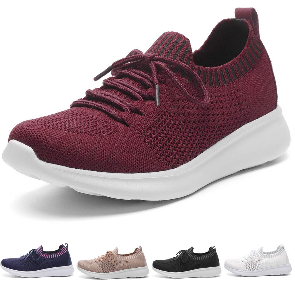 DADAWEN Women's Sneakers Lightweight Casual Breathable Athletic Walking Running Shoes Wine Red US Size 10