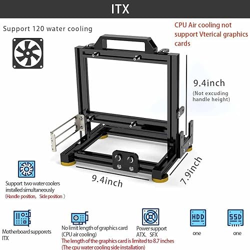 Mini ITX MATX ATX PC Aluminium Open Air Frame Overclock Case Chassis, ATX Mini Computer Case DIY Mod Base Stand Ondersteuning Grafische Kaart, Computer Open Air Case Beugel(Blauw Zwart