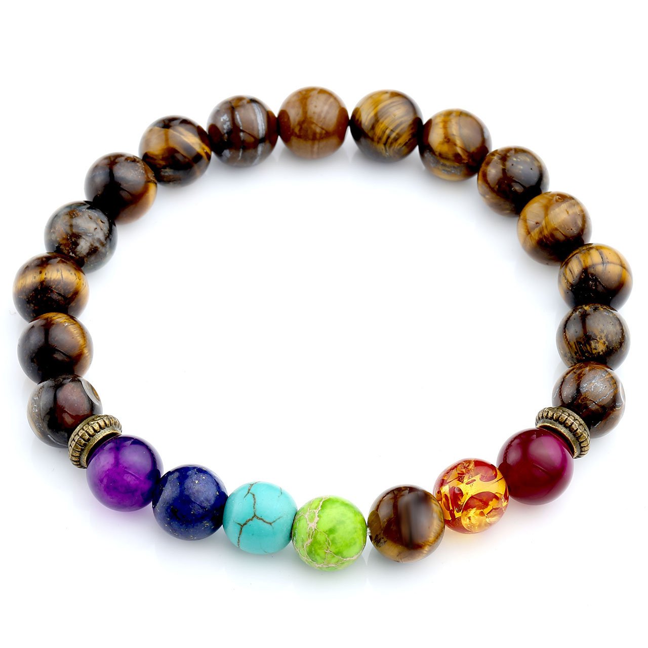Jovivi 8mm-7 Pierres Chakras Bracelet en Pierre Oeil de Tigre Perles d\'Energie Pierre Précieuse Extensible Elastique Tibétain Bouddhiste Unisexe