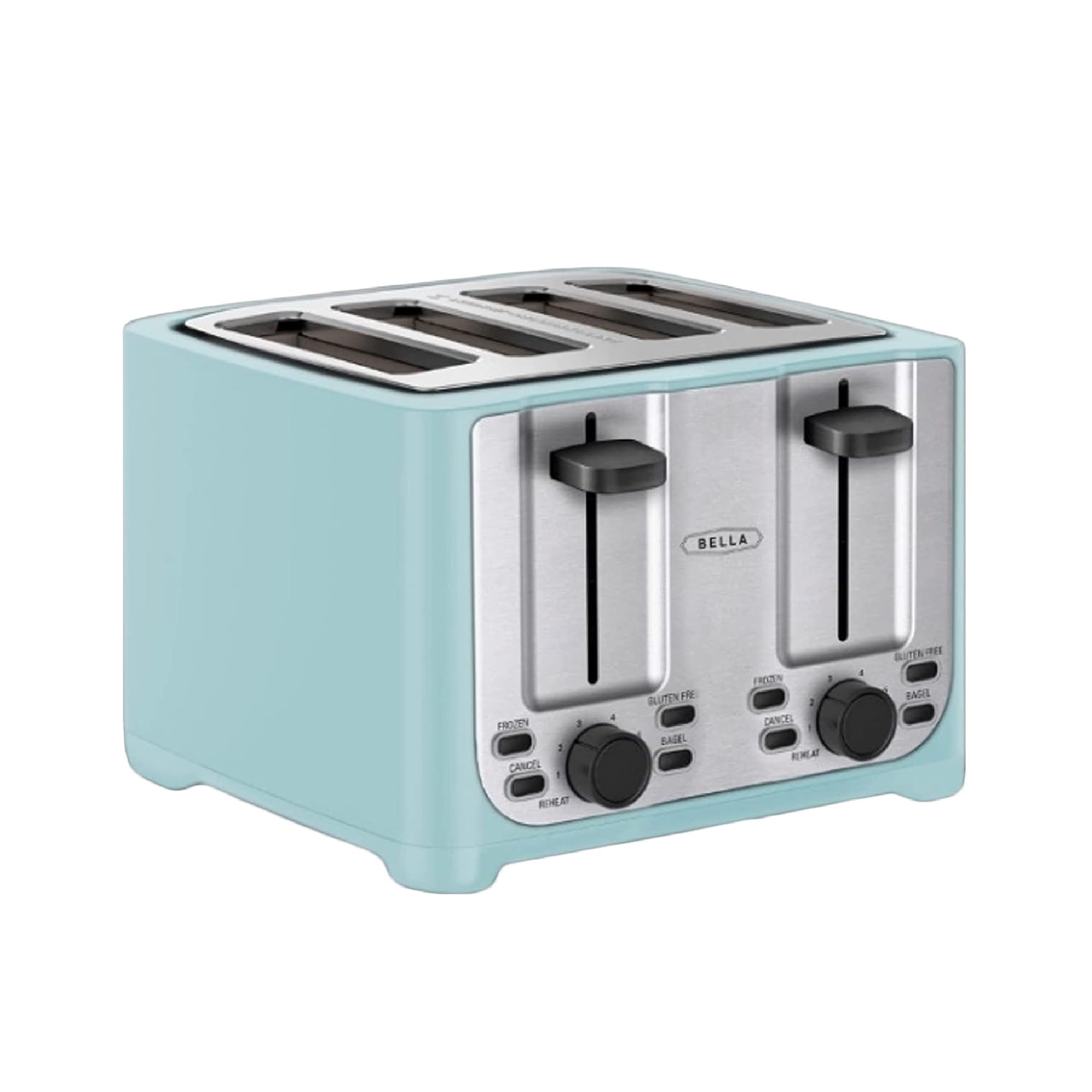 Photo 1 of bella 4 Slice Toaster with Auto Shut Off - Extra Wide Slots & Removable Crumb Tray and Cancel, Defrost & Reheat Function - Toast Bread & Bagel, Stainless Steel and Aqua