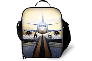 ANYFOCUS 3D Airplane Design Kids Lunch Bag Durable Insulated Lunchbox Small Black Lunch Box for Children Boys Girls Customized Cooler Bag with Adjustable Shoulder Strap