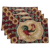 Hickoryville Placemat Bundle - Set of 4 Rooster Themed Placemats 13" x 19" (Red, Green & White Rooster)