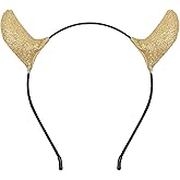 SeBneny Glitter Devil Horns Headband, Gold Devil Horns Devil Costume for Women Men, Halloween Fancy Dress Cosplay Hairband