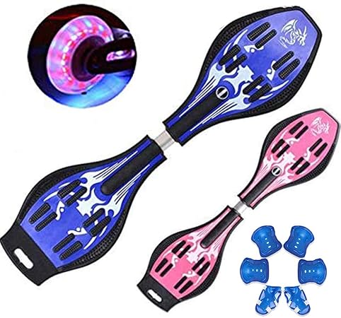 Amazon ブレイブボード エスボード 子供用 キックボード スケートボード 収納カバン付き 膝当て付き キッズ用 光るウィール ジェイボード 1年間保証付き 組み立て済み ギフト 誕生日 プレゼント クリスマス ブルー スケートボード おもちゃ