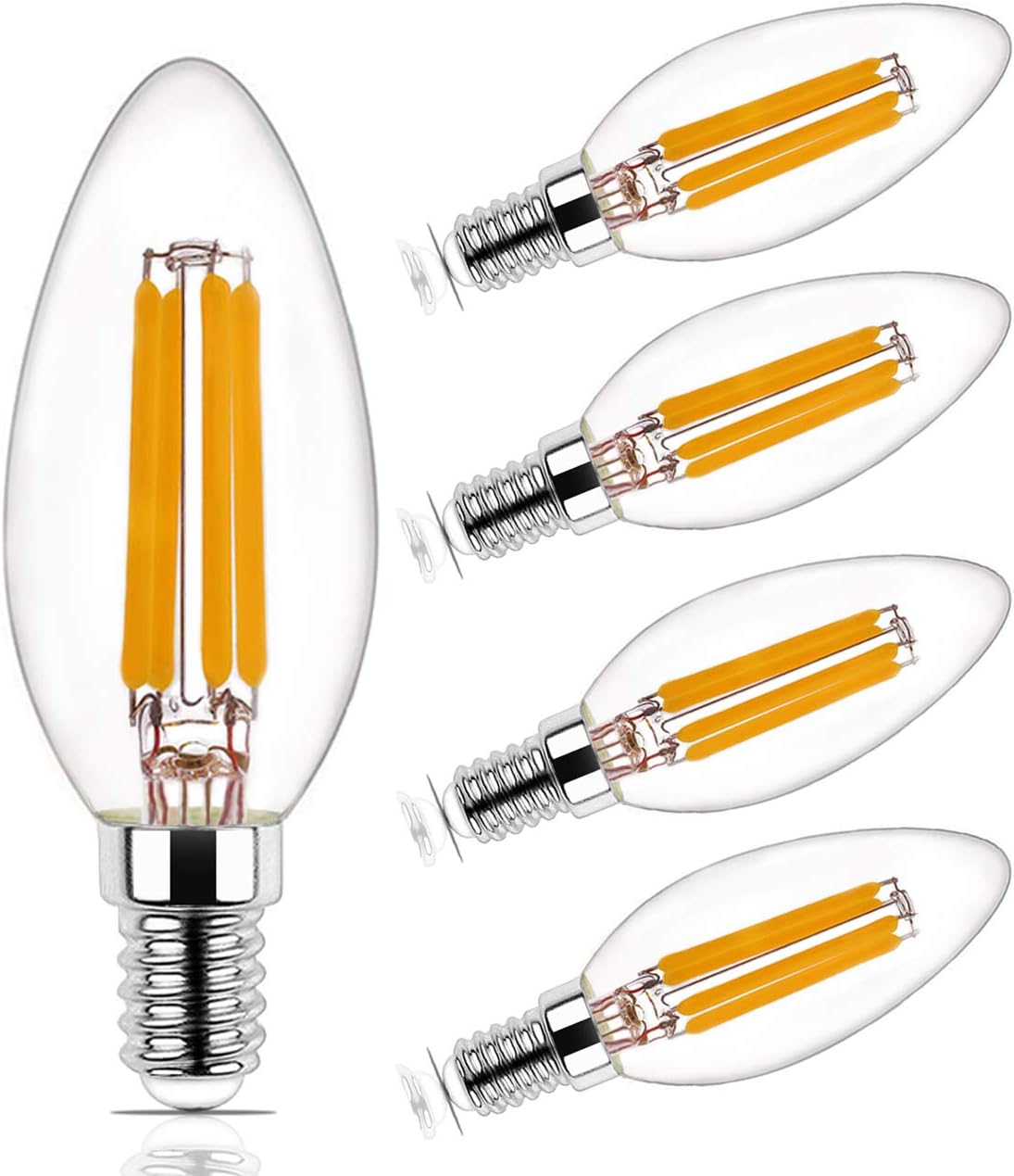 E14 LED Candle Bulbs Dimmable 4W, 40W Equivalent, No Flicker Small Edison Screw SES Chandelier Light Bulbs, Soft Warm White 2700K, C35 LED Filament Bulb by Skcnite, 5 Packs
