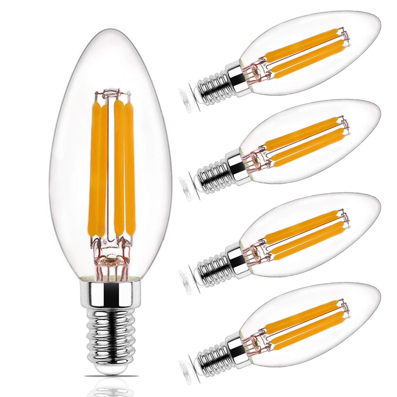 E14 LED Candle Bulbs Dimmable 4W, Small Edison Screw Candle Bulb,Soft Warm White 2700K,40W Incandescent Bulb Equivalent,Chandelier Filament Candle Light Bulbs,5 Packs by Skcnite