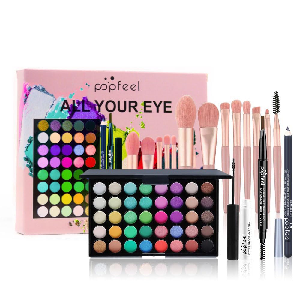 LHLXZQ Eyes Makeup Set, Inclundes 40 Colours Eyeshadow Palette Eyeliner Eyebrow Pencil Mascara and Makeup Brushes, Portable Travel Essential Starter Cosmetic Set for Teen Girls Women, 02B