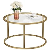 SAYGOER Small Glass Coffee Table Round Gold Coffee