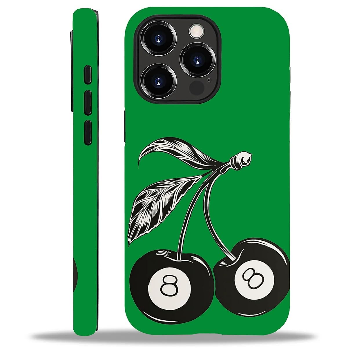 WANKBLC Compatible with iPhone 14 Pro Max Matte Case, Cute 8 Billiard Ball Cherry Fruit Pattern for Girl Full Body Design Soft Silicone Drop Shock Scratch Protection