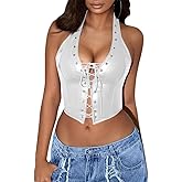 Avanova Women Leather Halter Top Tank Lace Up Corset Bustier Going Out Sexy Crop Top