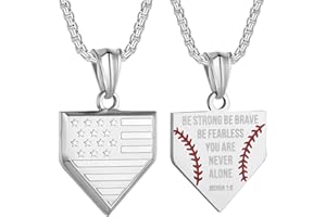 SUSOOK Baseball Home Plate Necklace for Men USA Flag Shield Pendant Stainless Steel Chain 22+2 inch Inspirational Bible Verse Baseball Gift Personalized Patriotic Jewelry for Boys