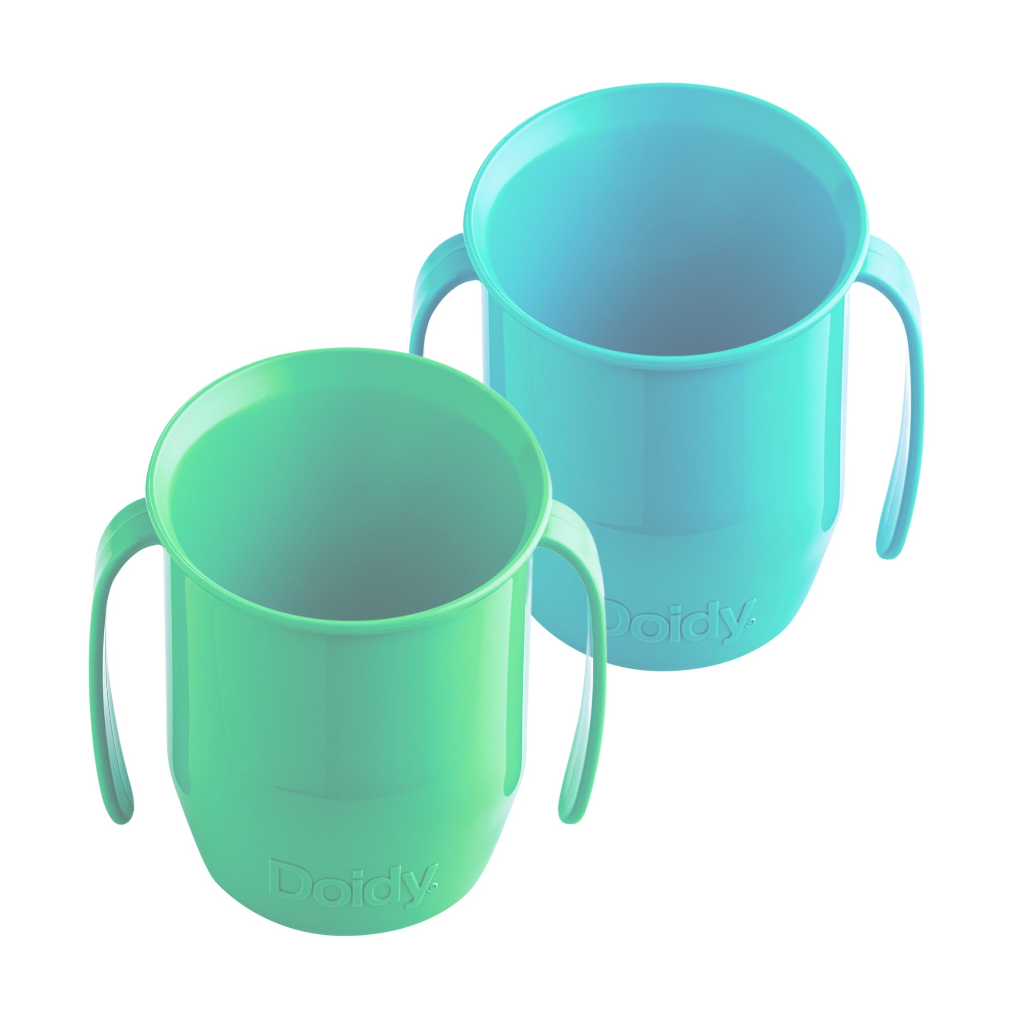 Doidy Cup, Open Cup for Training Baby 6 Months-3 Years, 200ml, Slanted Weaning Cup with Handles for Learning to Drink, BPA Free, 2 Pack (Green/Turquoise)