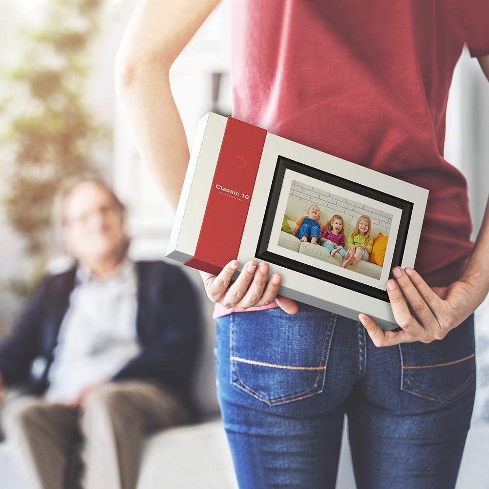 Dragon Touch Digital Picture Frame WiFi 10 inch IPS Touch Screen Digital Photo Frame Display, 32GB Storage, Auto-Rotate, Share Photos via App, Email, Cloud, Classic 10 Brown, PUUDUU