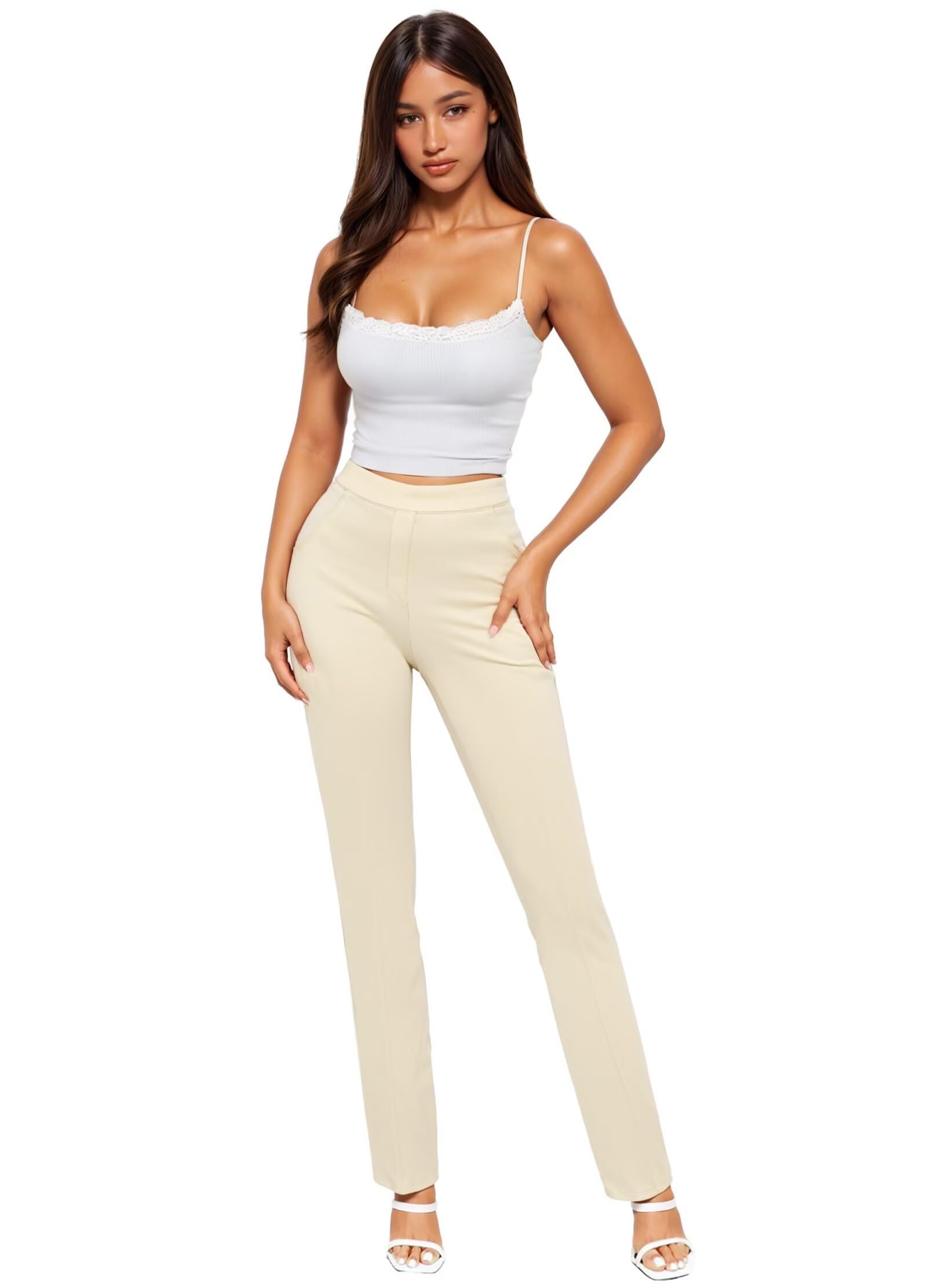 View 1 of & Company Women’s Straight Leg Pull On Pants – Ultra Stretch Ponte – Office & Casual Wear KP38010SL Ivory M