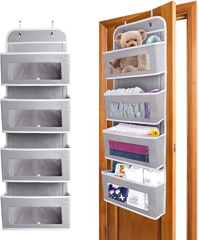 ManGotree Over Door Storage Organizer 4 Pockets Grey PVC Windows