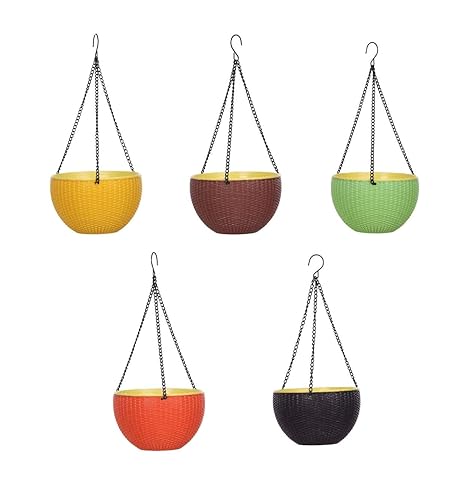 AASHU Hanging Planters Planters Pot Hanging, Hanging planters Indoor, Hanging Planter Basket with Chain Modern Plastic Flower Pot (10 inch, Pack of- 2 Pcs