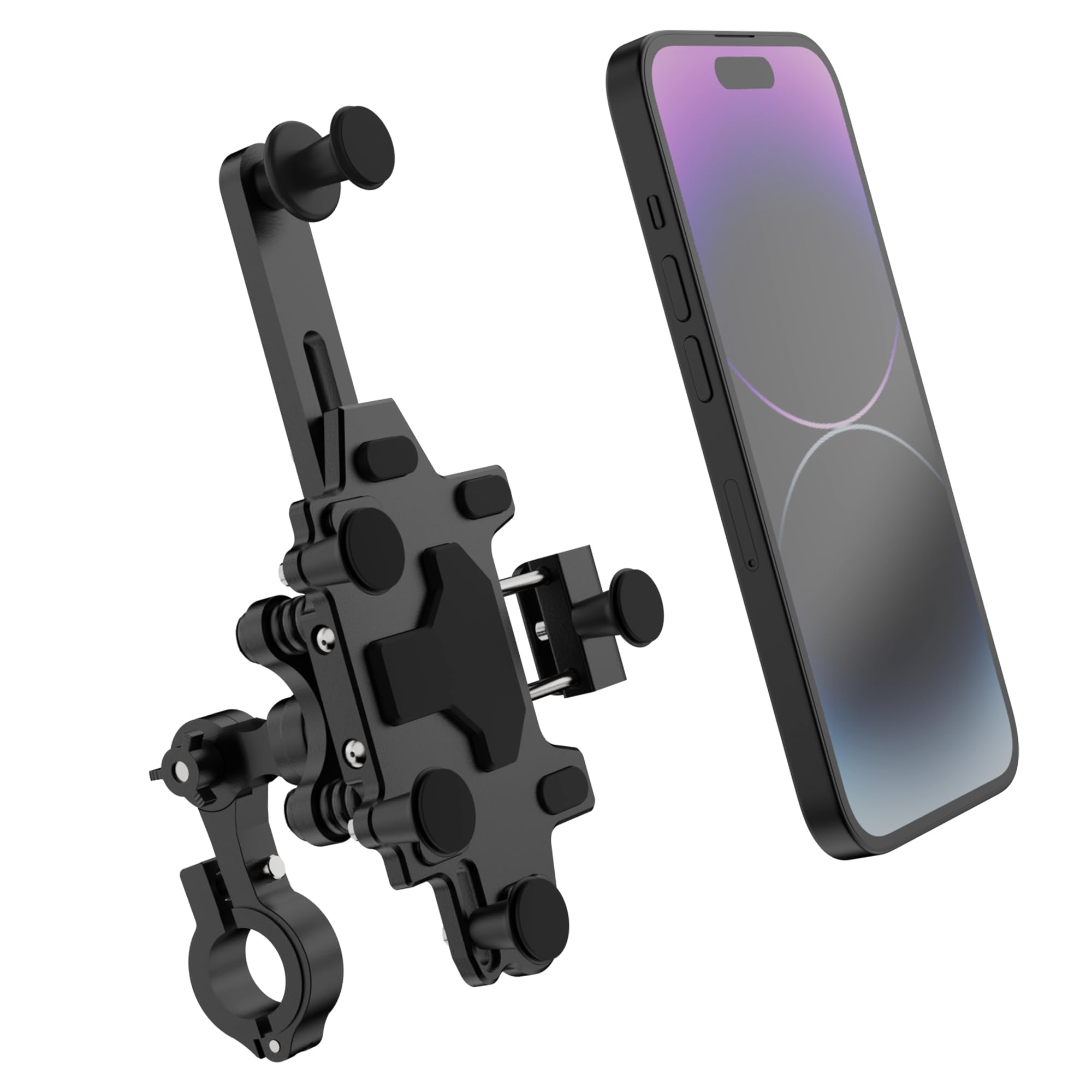 EFEALL Motorbike Phone Holder, Full Aluminum Motorcycle Phone Holder with Anti-Vibration Damping & Adjustable Arm, Motorbike Phone Mount for 4.0-7.0 inch Smartphone, Black
