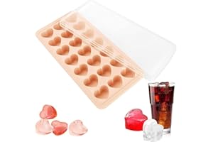 Heart-Shaped Ice Cube Trays with Lid - 21 Holes Silicone Heart Ice Cube Tray with Lid, BPA Free and Dishwasher Safe, Heart Sh