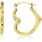 14K Yellow Gold 2x14mm Small Polished Heart Lightweight Hoop Earrings