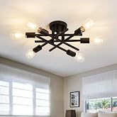ASGYISA Semi Flush Mount Modern Ceiling Light Fixture, 6 Lights Black Vintage Matte Sputnik Chandelier Ceiling Lamp with E26 Bulb Base for Farmhouse Dining Room Living Room Bedroom Study Kitchen