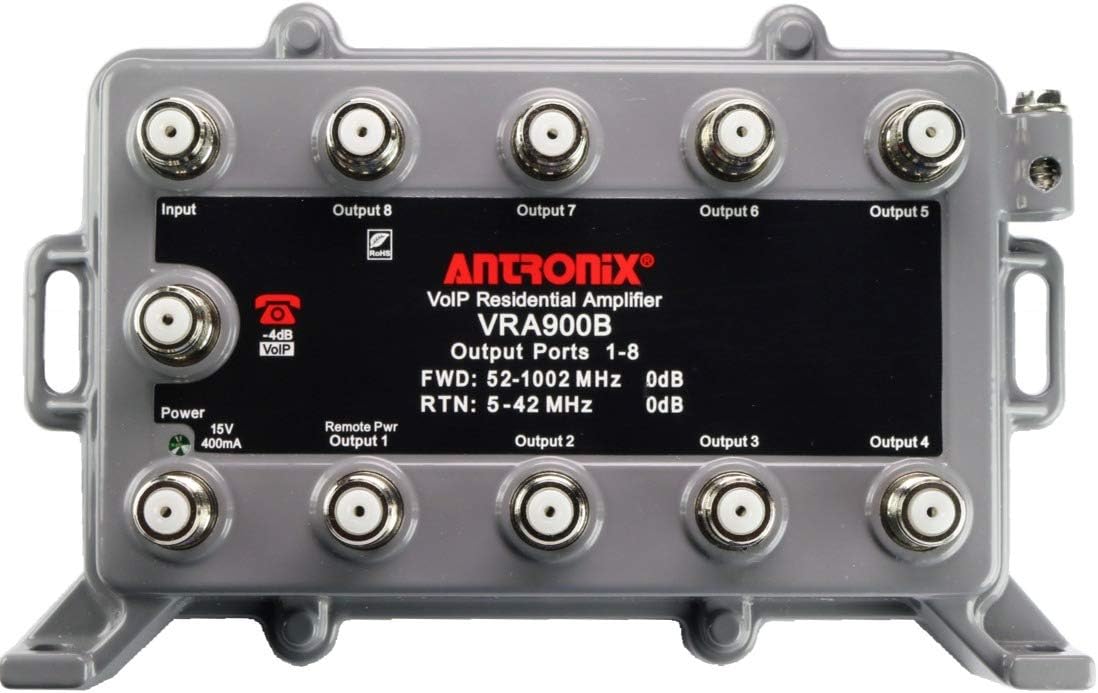 9 Port Bi-Directional Cable TV Splitter Signal Booster/Amplifier with Active Return Zero Signal Loss VoIP Telephone Bypass Port and F59 Terminators Antronix VR900B/AC: Home Audio & Theater