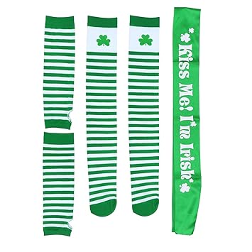 Amosfun St. Patrick's Day Kostüm Zubehör Shamrock Lange Handschuhe Stocking Kiss Me Ich Bin Irish Sash Dekorationen für die I