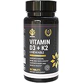 ALNIMA Halal Vitamin D3 + K2 Chewable – Bone & Immune Health Support with MK-7 for Heart & Muscle Wellness | 90 Tablets – Halal Certified, Made in USA