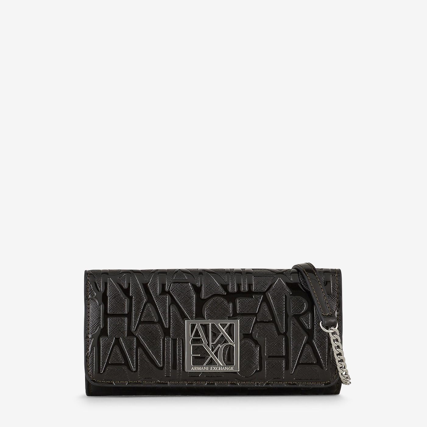 Armani Exchange Women's Chain, Embossed All Over Logo Bi-Fold Wallet, Black, One Size