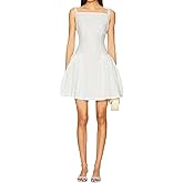 SHESEEWORLD Women's Summer Square Neck Floral Embroidered Tie Strap Dress Cute A-Line Eyelet Flared Mini Dress