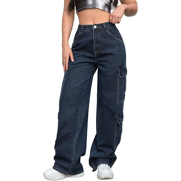 Women's Baggy Vintage Cargo Jeans Drawstring Elastic Waist