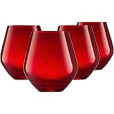 Godinger Wine Glasses, Stemless Wine Glasses, Red Wine Glasses, Drinking Glasses, Christmas Decor, Holiday Decor Stemless Wine Glass, Made in Europe - Red Glasses, 17oz, Set of 4
