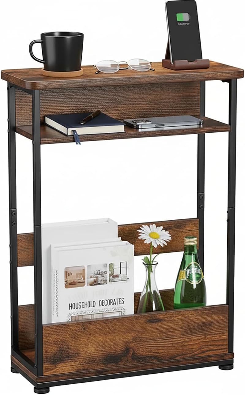 YEAKOO Narrow Side Table with Storage Shelf 3 Tier 46x18x62.5cm