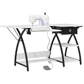 Comet Plus Hobby and Sewing Table with Storage Drawer + Shelves - Can Also Be Used as Computer Desk