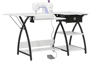 Sew Ready Comet Plus Hobby and Sewing Table with Storage Drawer + Shelves - Can Also Be Used as Computer Desk