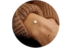 GLIMMERST Personalized Initial Bracelet, 18K Gold Plated Stainless Steel Letter Bracelet Dainty Coin Charm Bracelet Delicate Disc Name Bracelet for Women