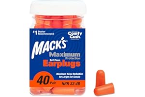 Mack’s Maximum Protection Soft Foam Earplugs – 40 Pair, 33 dB Highest NRR – Comfortable Ear Plugs for Sleeping, Snoring, Loud