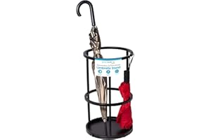 BIRDROCK HOME Circular Umbrella Holder with Removable Drip Tray - Stand for Umbrellas - Entryway - Decorative Metal Freestanding Rack Organizer - Cane Walking Stick Holder - Black