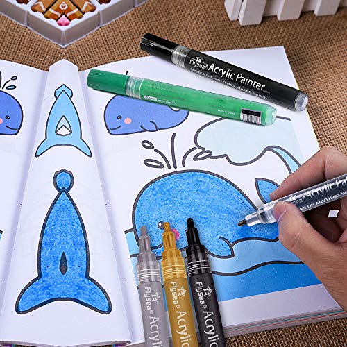 Acrylic Paint Pens Set of 12 Colors Marker Pens for Rock Painting, Ceramic, Porcelain, Glass, Stones, Pebbles, Fabric, Wood & DIY Craft Medium Tip Marker Pen (3mm)