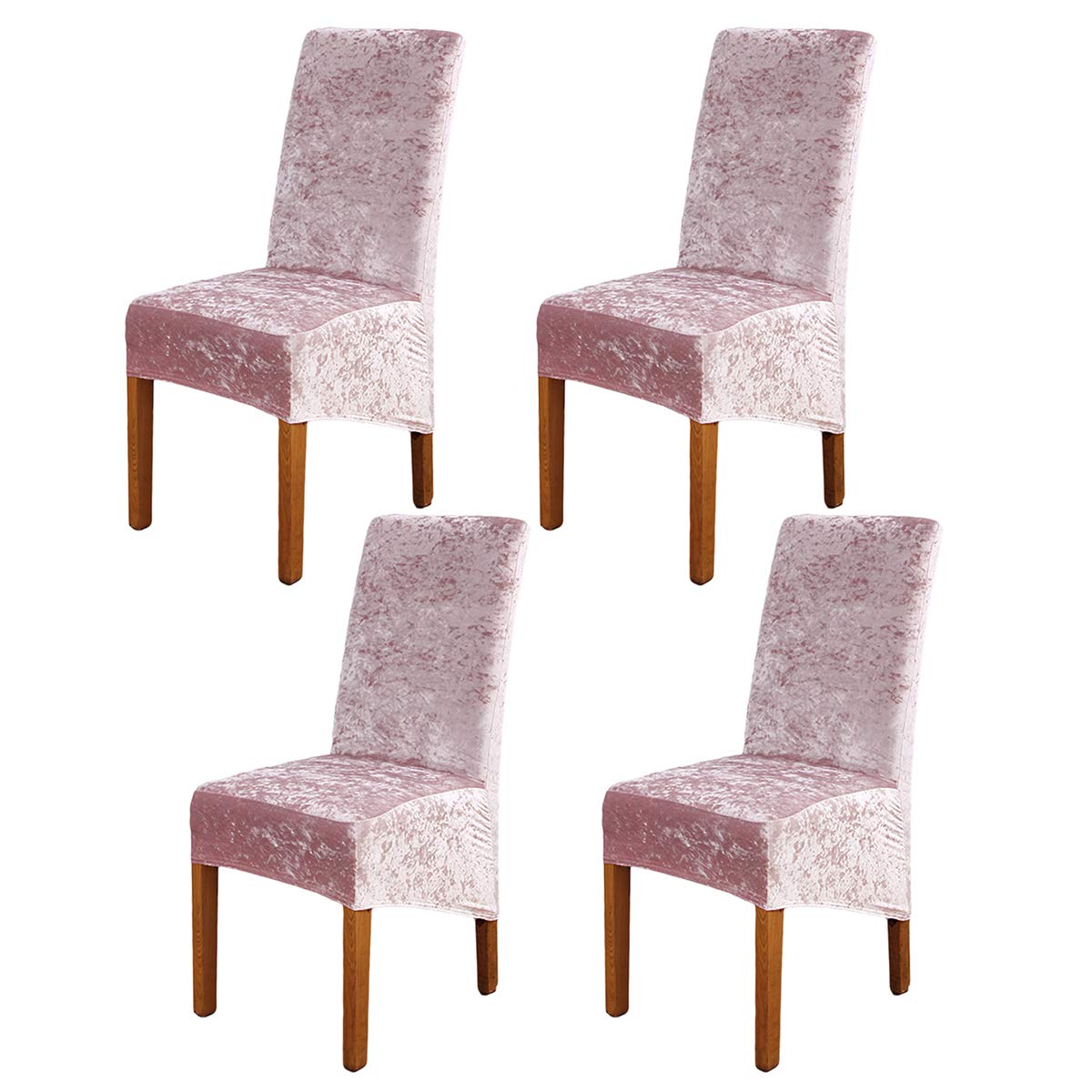ele ELEOPTION Crushed Velvet Stretchable Elastic Chair Covers for Dining Room Wedding Banquet Party Decoration, XL High Back Chair Protector Slipcover (Pink, Pack of 4)