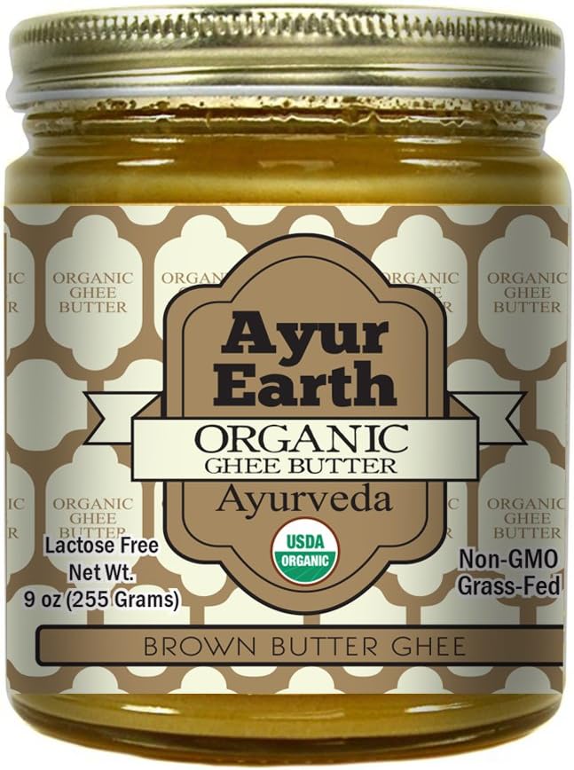 USDA Certified Organic Ghee Butter - Grass Fed Ghee - Brown Butter Ghee Flavor - Non-GMO, Lactose, Gluten, Hormone Free, Unsalted - Paleo & Keto Friendly - Grassfed Cow Ghe Oil (9 Ounce Glass Jar)