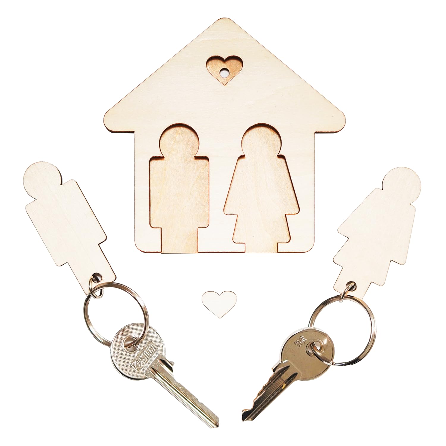 LAC EVERYTHING EVERYWHERE Wooden Couples Keyrings with 2 His & Hers Couples Keychain – House-Shaped Keys Holder Organiser, Ideal House Warming Gifts New Home