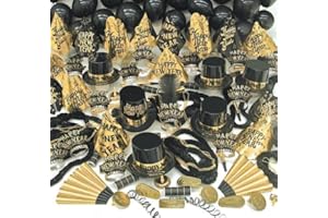 CROWN DISPLAY New Years Eve Party Supplies 2025 for 100 I 352 Pcs I Black And Gold Top Hats Tiaras Bead Necklace Noise Makers I 2025 New Years Decorations Happy New Year Decorations 2025 Bulk Party Favors