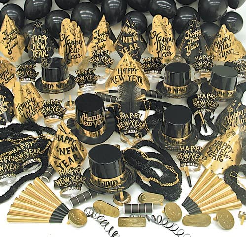Photo 1 of **MISSING PIECES** Crown Display New Years Eve Party Supplies, 352 Pieces, Black And Gold Top Hats Tiaras Bead Necklace Noise Makers, 2026 New Years Decorations Happy New Year Decorations 2026 Bulk Party Favors