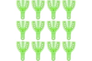 JMU Dental Impression Trays Medium Upper, 12pcs Autoclavable Perforated Impression Trays, Green