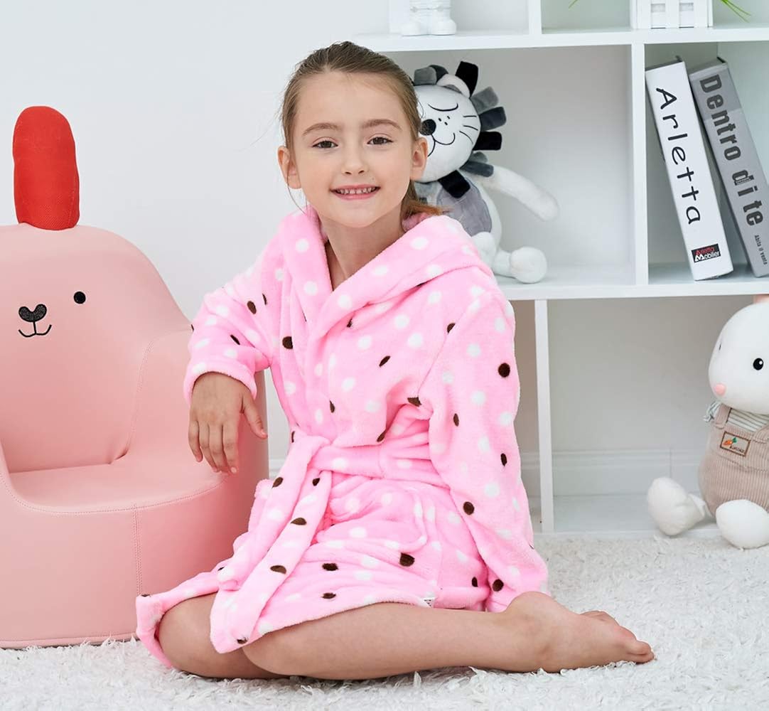 Kids Bathrobes for Girls Boys, Baby Toddler Robe Hooded Flannel Bathrobe Pajamas Sleepwear for Girls Boys: Clothing
