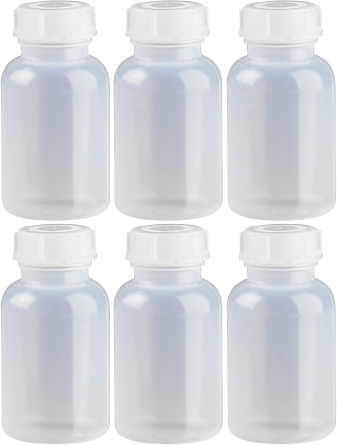 6 x 250ml Wide Neck Natural LDPE/Labor Bottle with Screw Cap