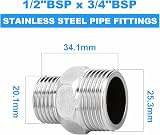 ERGAOBOY 2 Pcs Stainless Steel 304 BSP Reducing Hex Nipple 3/4" x 1/2" view 2