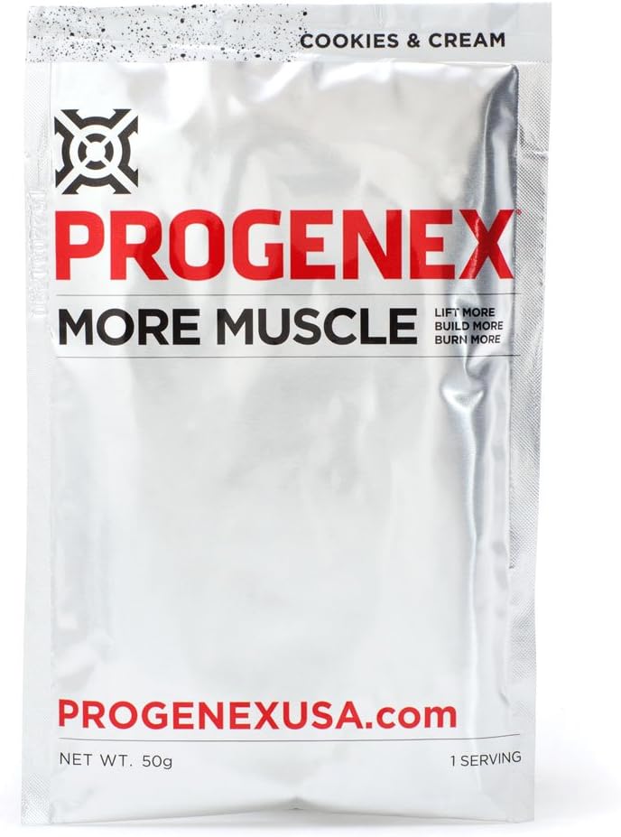 PROGENEX® More Muscle Single Serves Individual Sports Nutrition and Performance Enhancing Supplements (Cookies & Cream)